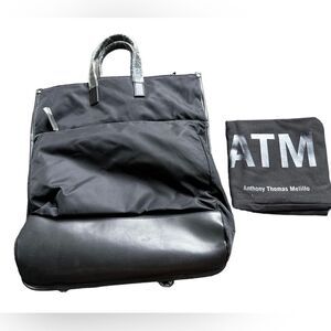 Antonio Thomas Melillo Black 2 in 1 Backpack Travel Luggage Cow Leather Trim NWT
